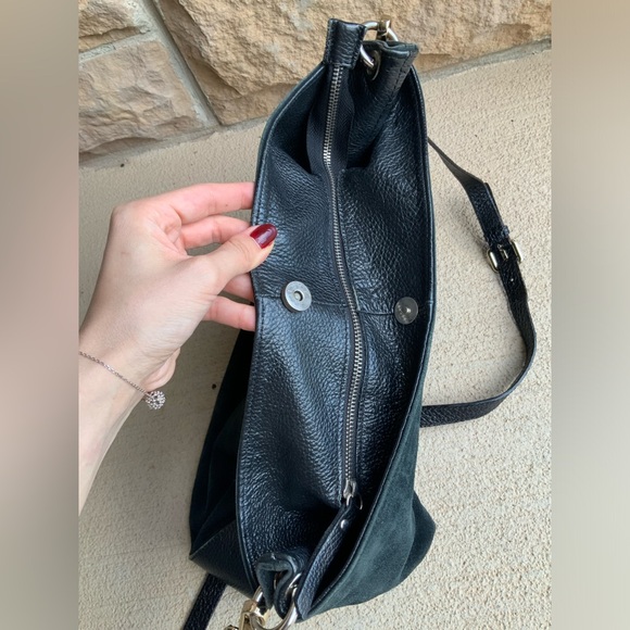 Bohemian SIMONS Nubuck Suede Pebbled Leather Black Hobo Slouchy Cross Body Purse - Picture 14 of 16